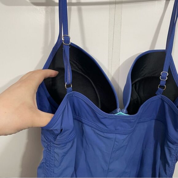 Spanx Asset Blue Body Sculpting One Piece Swim Dress - Picture 3 of 5